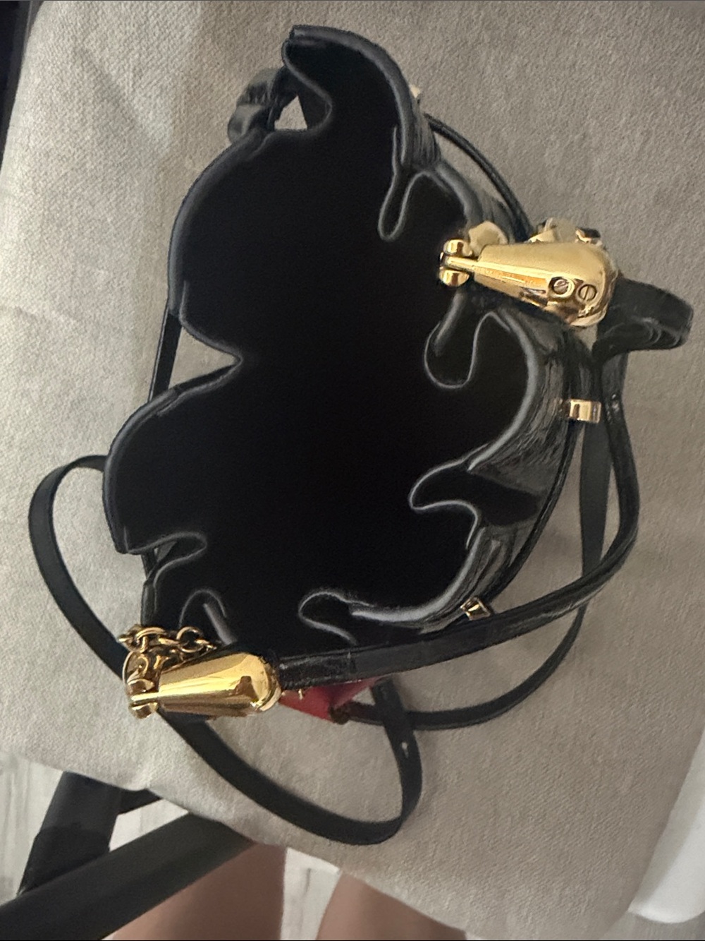 Salvatore Ferragamo Black Croc-Embossed Mini Bucket Bag with Red bag Charm - Picture 3 of 5